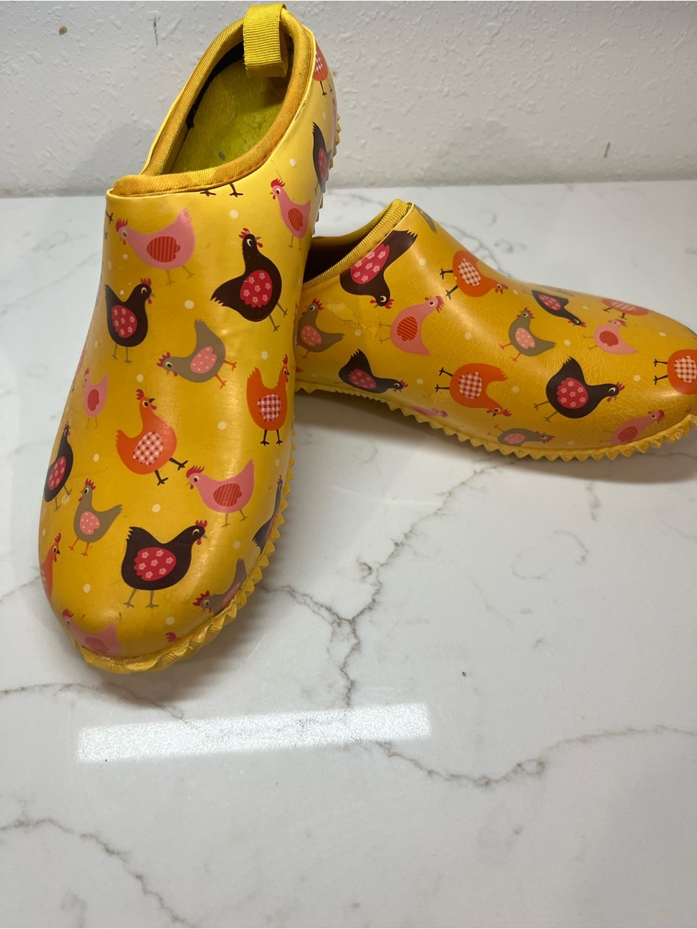 Weatherproof Yellow Chicken-Print Kids Rain Clogs